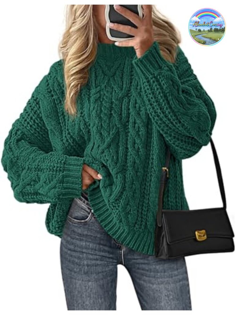 Oversized Chunky Cable Knit Pullover Sweater Crew Neck Long Sleeve